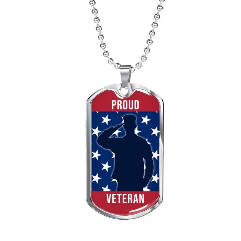 Proud Veteran Luxury Dog Tag Military Chain