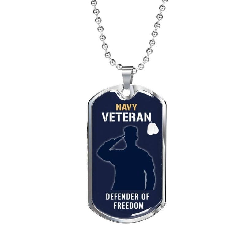US Navy Veteran Luxury Dog Tag Pendant with Military Chain