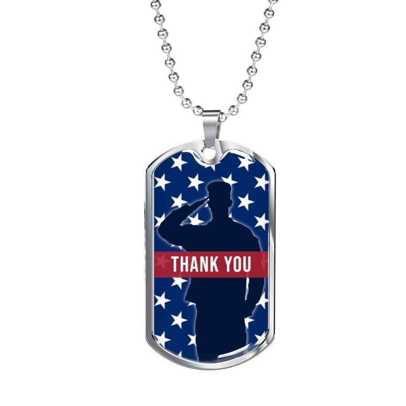 US Military Veteran Thank You Luxury Dog Tag with Military Chain