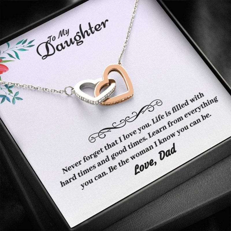 Daughter Necklace From Dad - Interlocking Heart Pendant